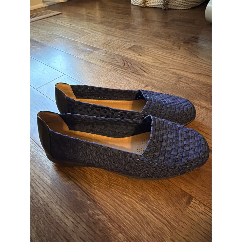 NEW Comfortview Slip On Comfort Flats Navy Stretch Womens 7WW Extra Wide Width